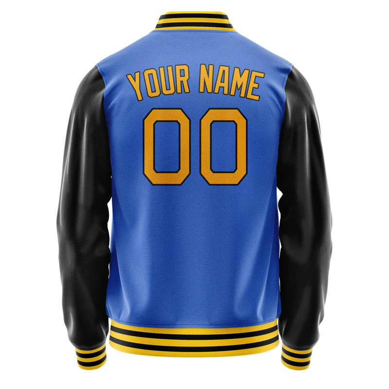Custom Electric-Blue Black Solid Color Varsity Letterman Jacket JA02240617YH138