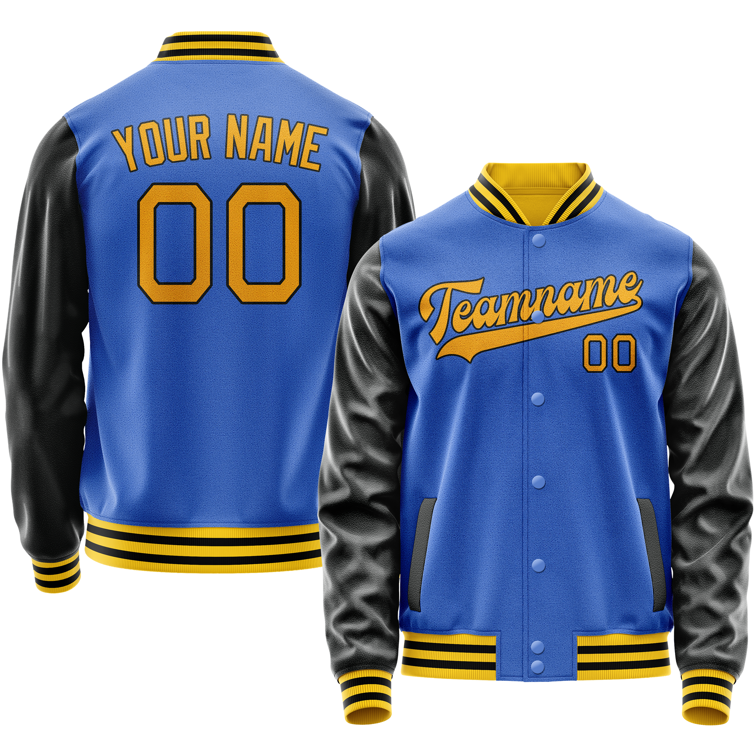 Custom Electric-Blue Black Solid Color Varsity Letterman Jacket JA02240617YH138