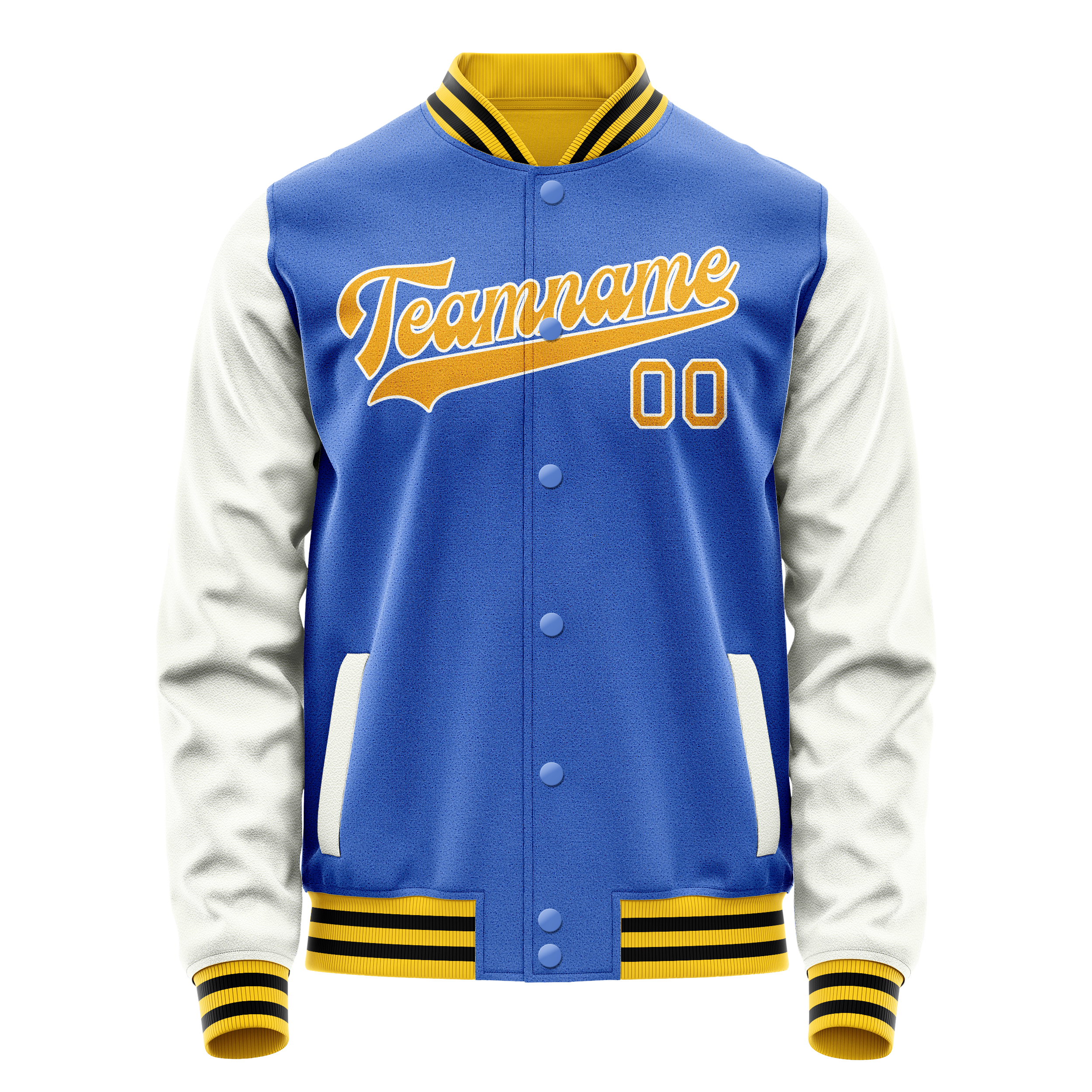 Custom Electric-Blue White Solid Color Varsity Letterman Jacket JA02240617YH118