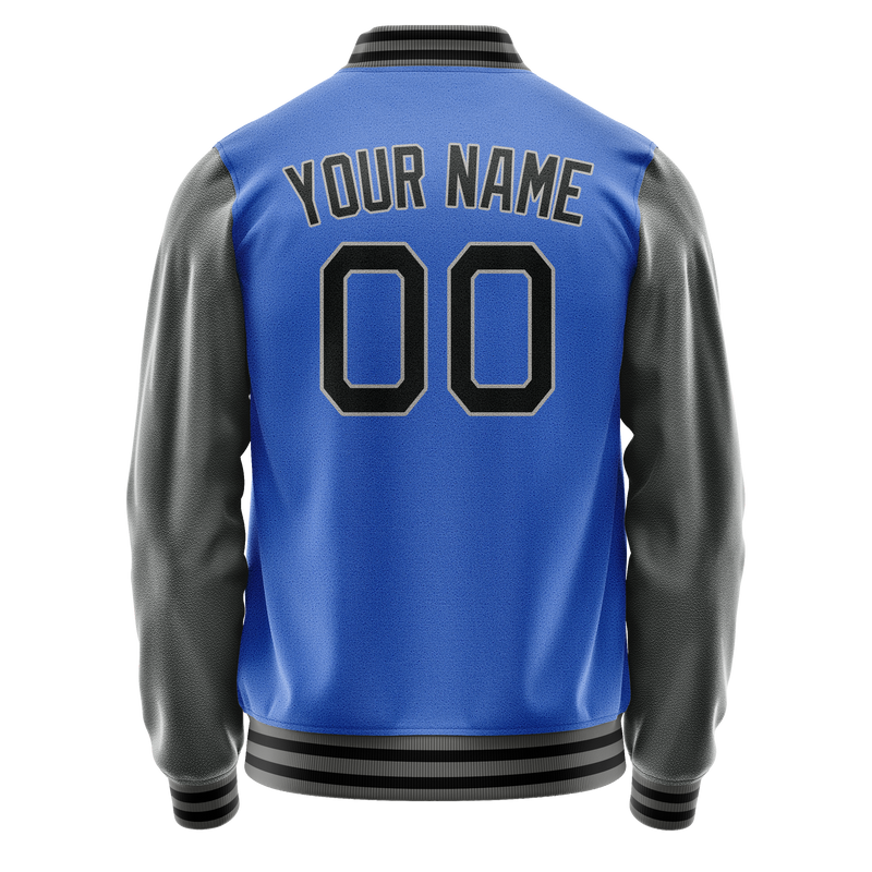 Custom Electric-Blue Gray Solid Color Varsity Letterman Jacket JA02240617YH132