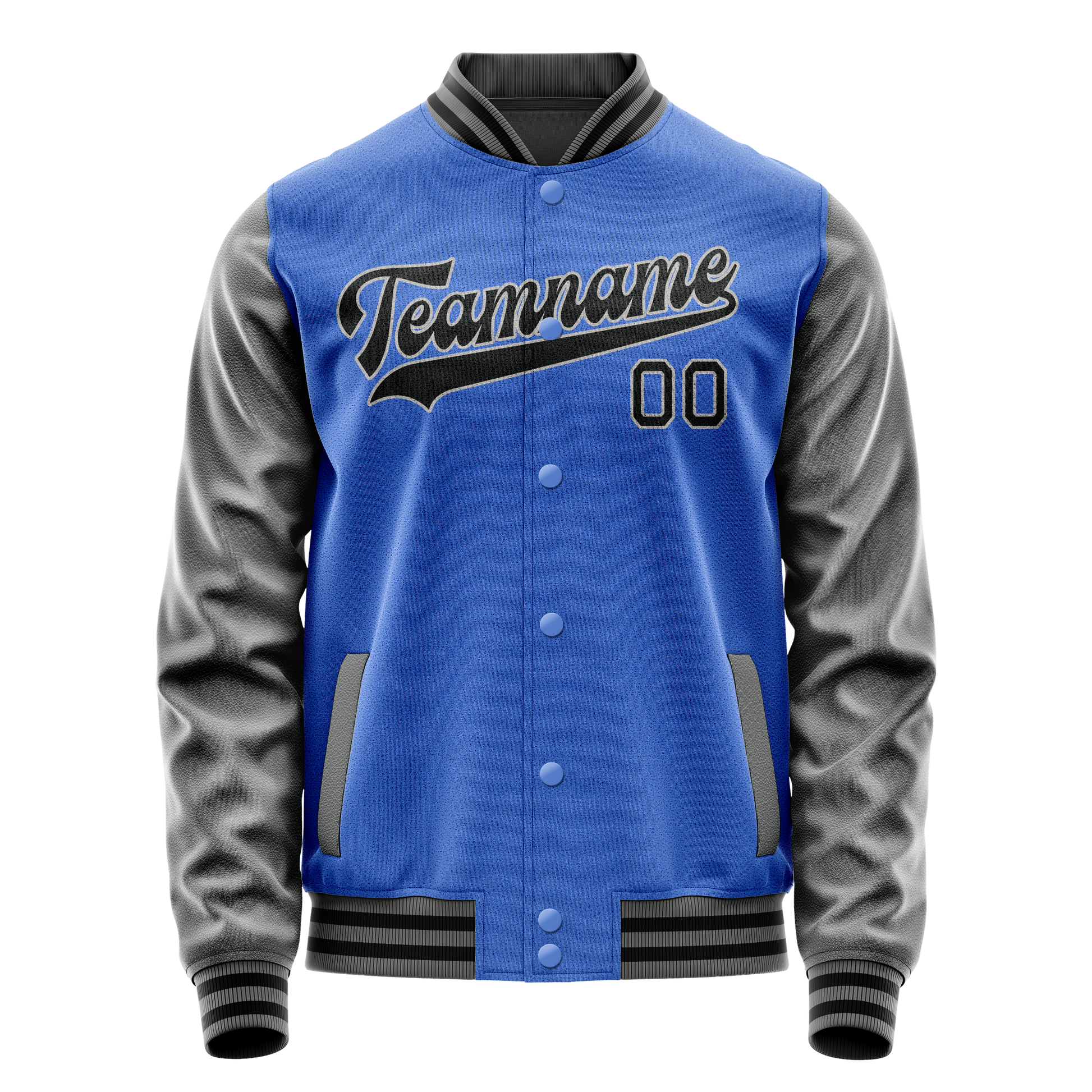 Custom Electric-Blue Gray Solid Color Varsity Letterman Jacket JA02240617YH132