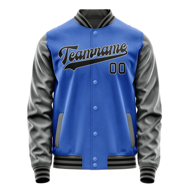 Custom Electric-Blue Gray Solid Color Varsity Letterman Jacket JA02240617YH132