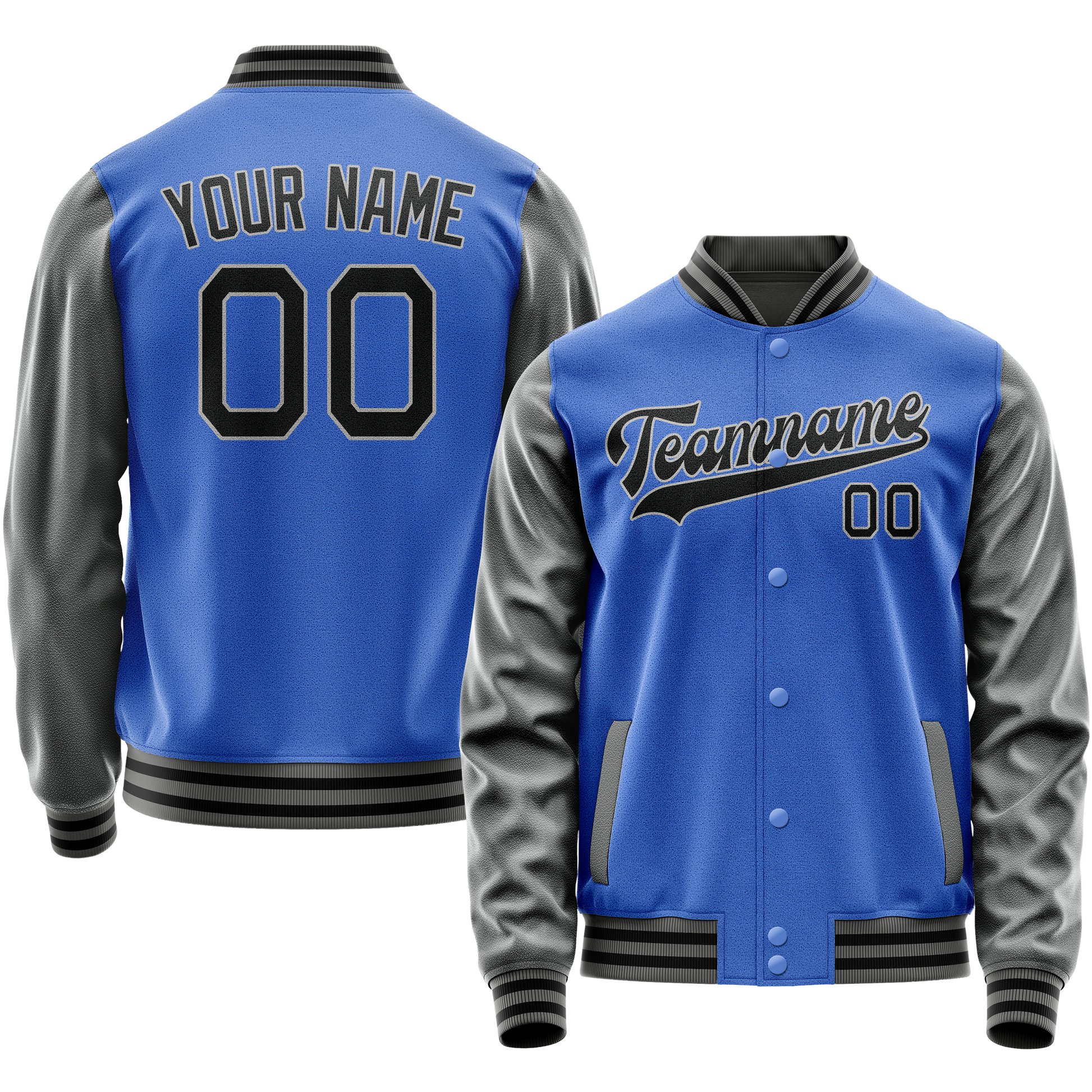 Custom Electric-Blue Gray Solid Color Varsity Letterman Jacket JA02240617YH132