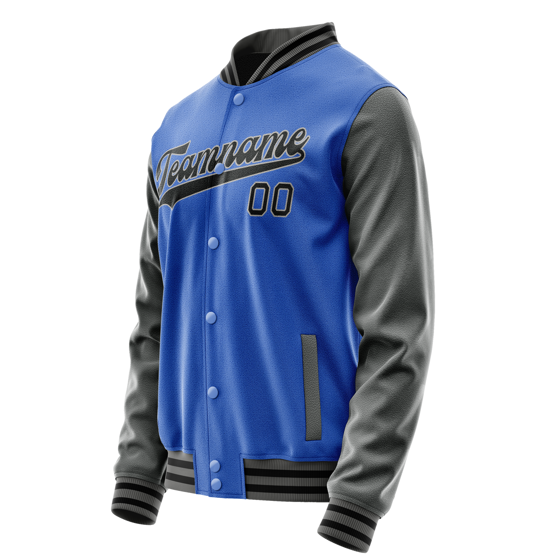 Custom Electric-Blue Gray Solid Color Varsity Letterman Jacket JA02240617YH132