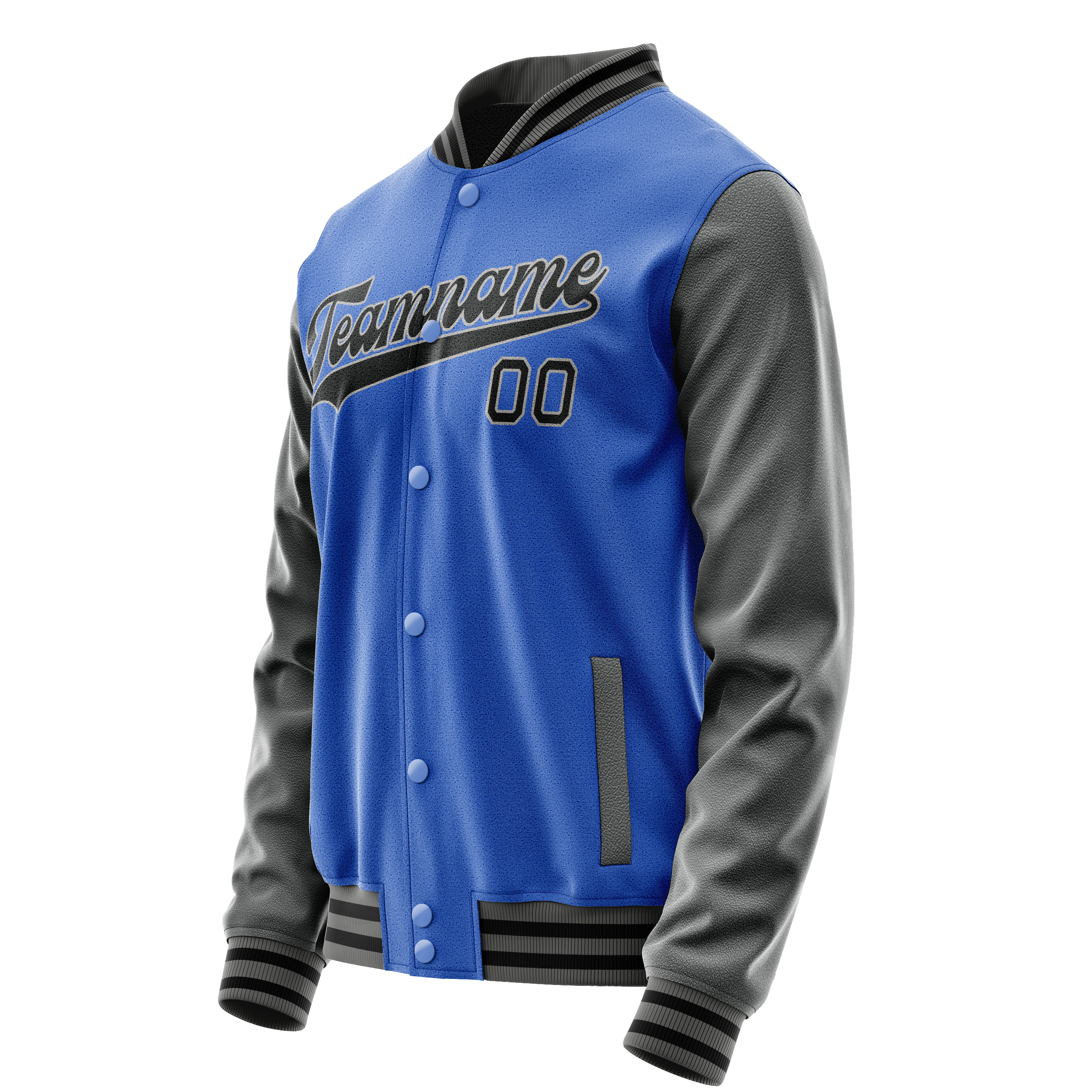 Custom Electric-Blue Gray Solid Color Varsity Letterman Jacket JA02240617YH132