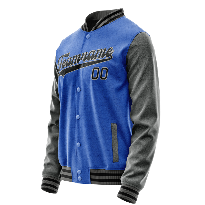Custom Electric-Blue Gray Solid Color Varsity Letterman Jacket JA02240617YH132