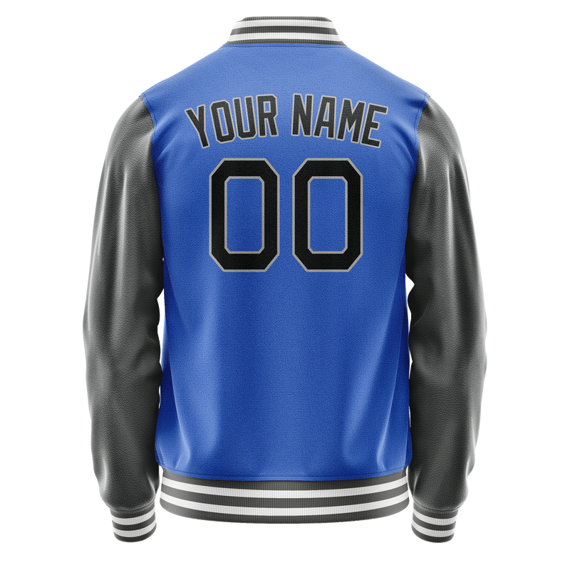Custom Electric-Blue Gray Solid Color Varsity Letterman Jacket JA02240617YH133