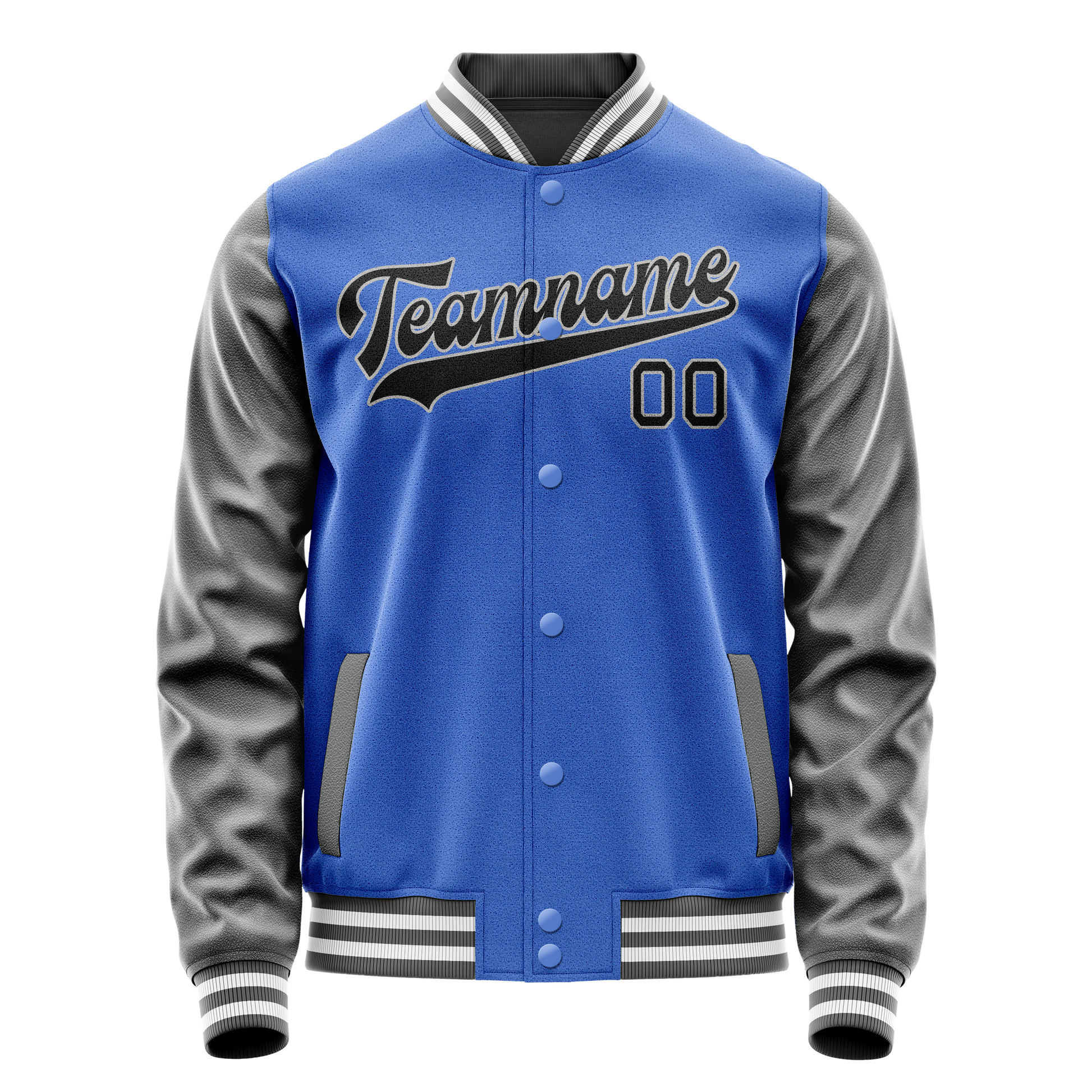 Custom Electric-Blue Gray Solid Color Varsity Letterman Jacket JA02240617YH133