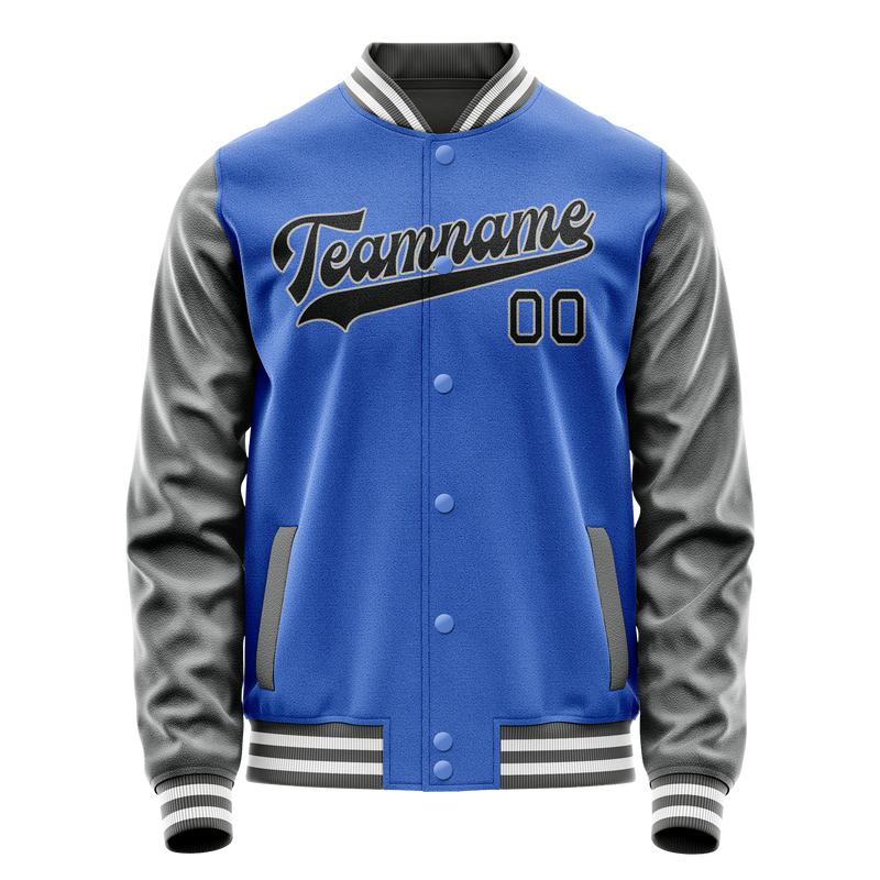 Custom Electric-Blue Gray Solid Color Varsity Letterman Jacket JA02240617YH133