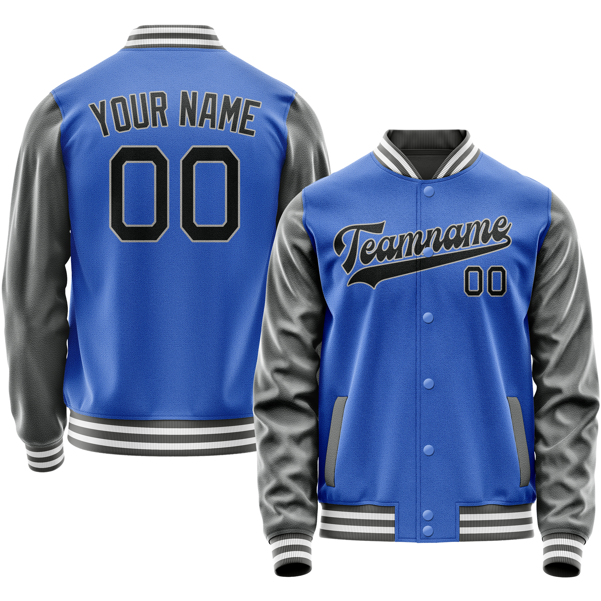 Custom Electric-Blue Gray Solid Color Varsity Letterman Jacket JA02240617YH133
