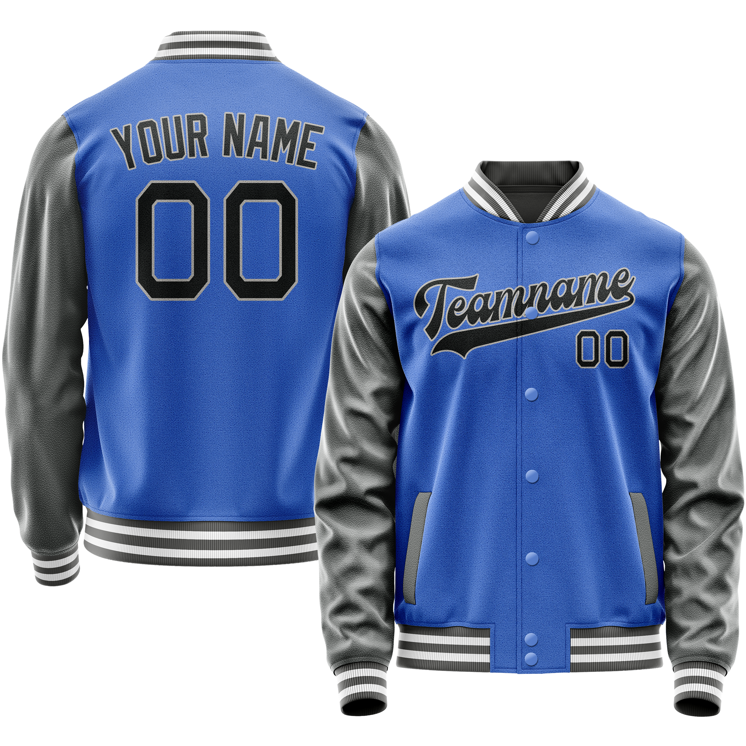Custom Electric-Blue Gray Solid Color Varsity Letterman Jacket JA02240617YH133