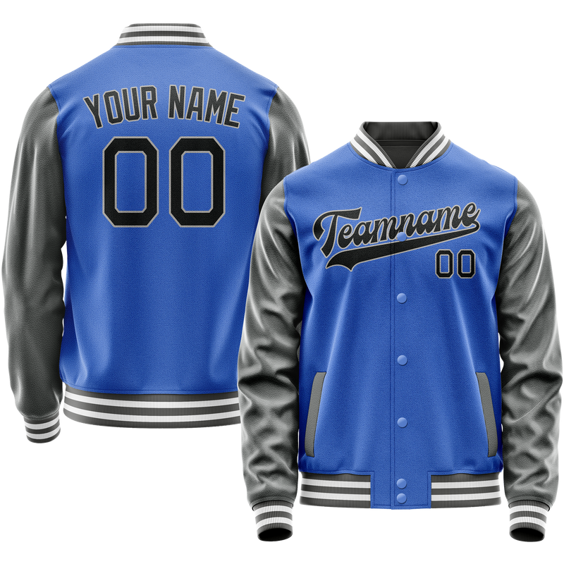 Custom Electric-Blue Gray Solid Color Varsity Letterman Jacket JA02240617YH133