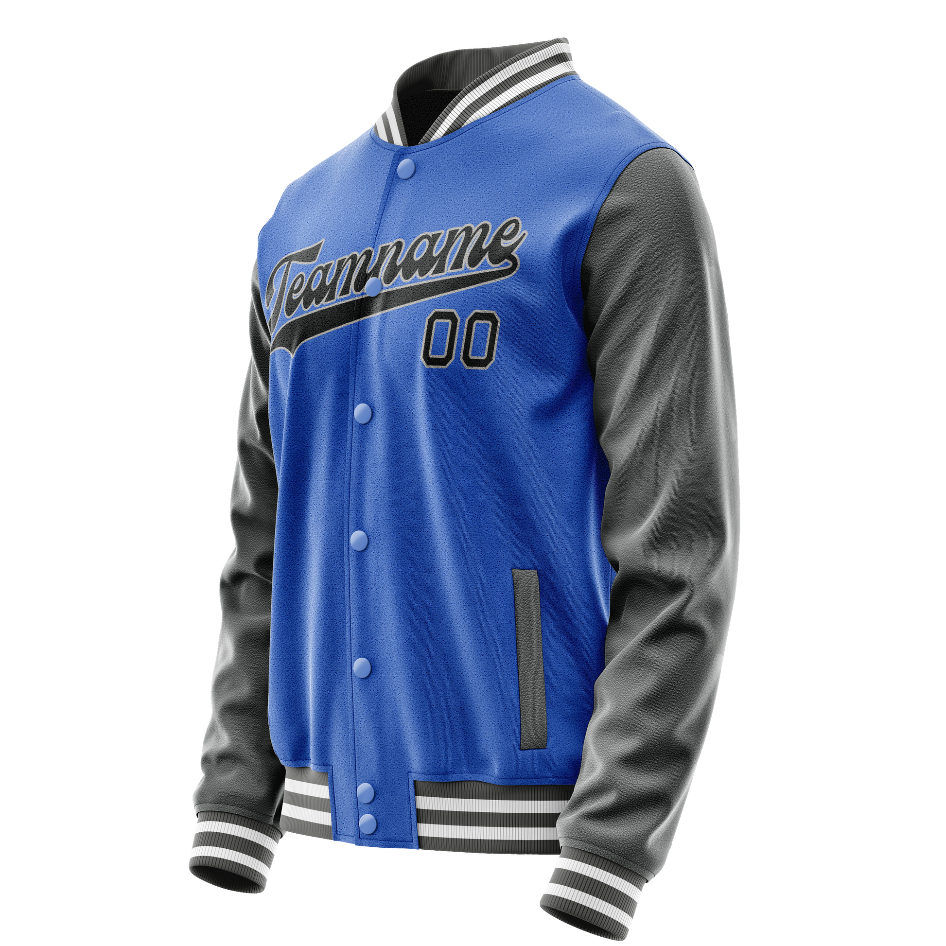 Custom Electric-Blue Gray Solid Color Varsity Letterman Jacket JA02240617YH133