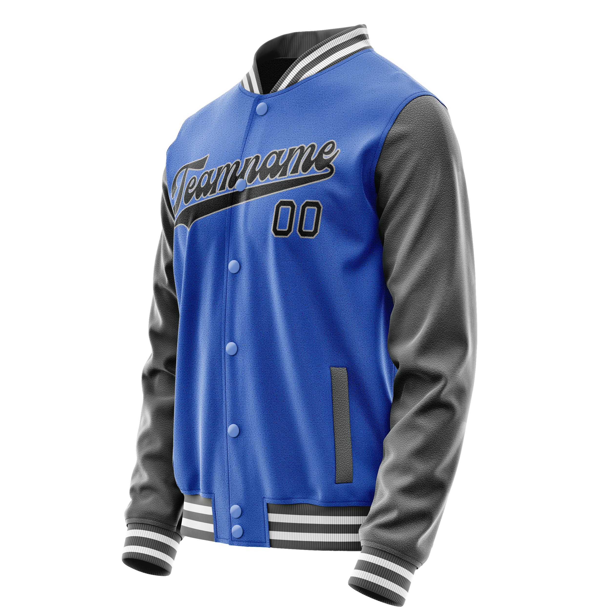 Custom Electric-Blue Gray Solid Color Varsity Letterman Jacket JA02240617YH133