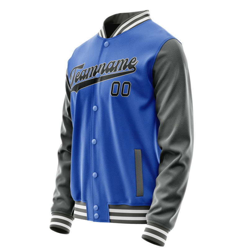 Custom Electric-Blue Gray Solid Color Varsity Letterman Jacket JA02240617YH133