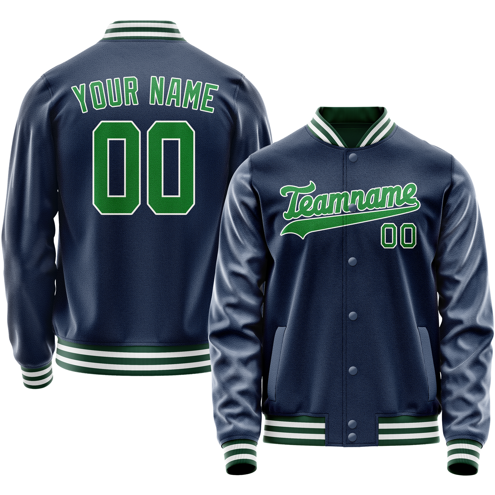 Custom Royal Neon-Green Solid Color Varsity Letterman Jacket JA02240617XF553