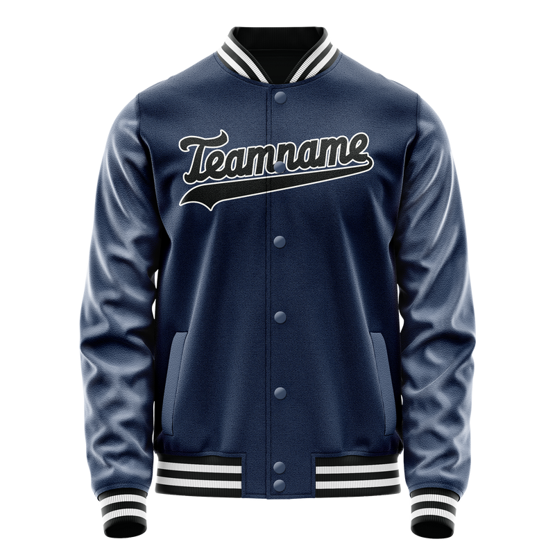 Custom Royal Black Solid Color Varsity Letterman Jacket JA02240617XF545