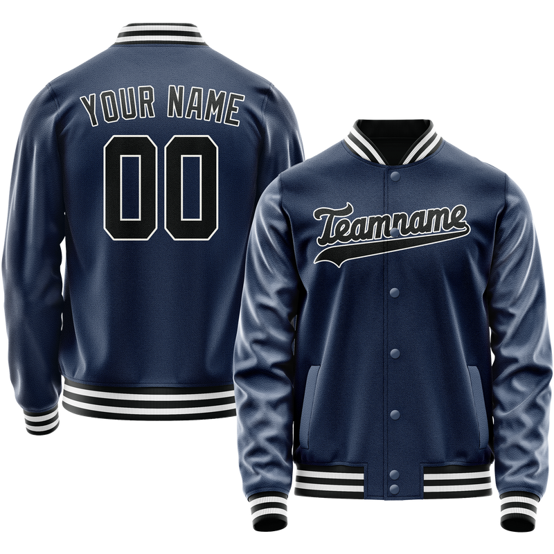 Custom Royal Black Solid Color Varsity Letterman Jacket JA02240617XF545