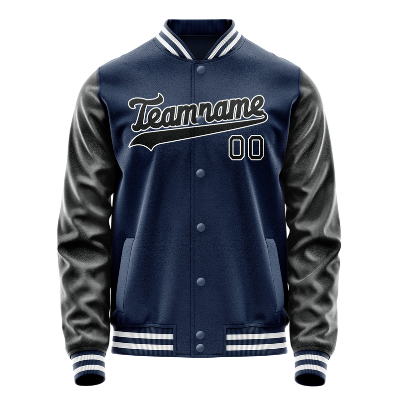 Custom Royal Black Solid Color Varsity Letterman Jacket JA02240617XF550