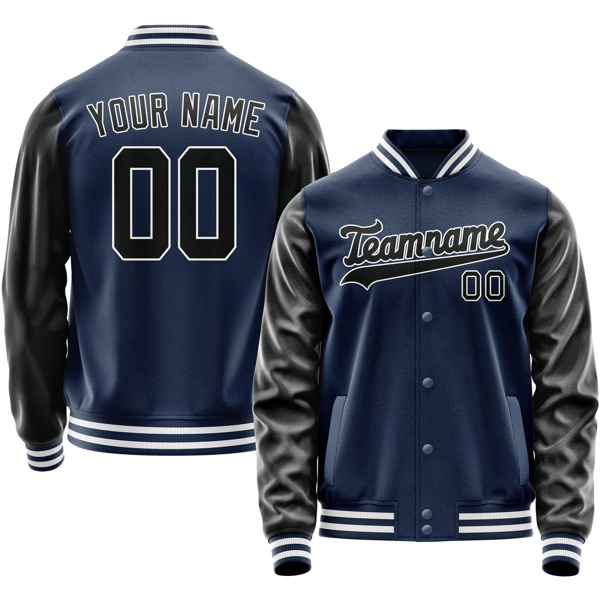 Custom Royal Black Solid Color Varsity Letterman Jacket JA02240617XF550
