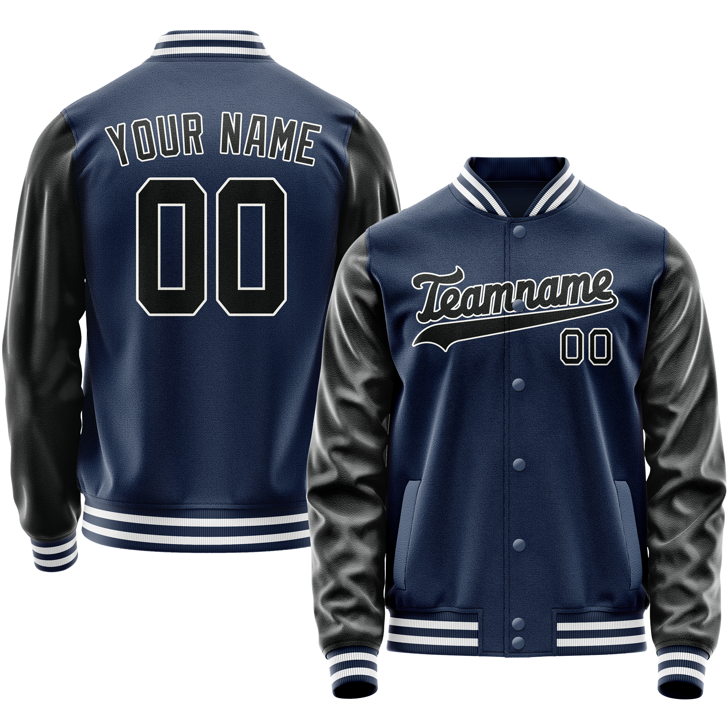 Custom Royal Black Solid Color Varsity Letterman Jacket JA02240617XF550