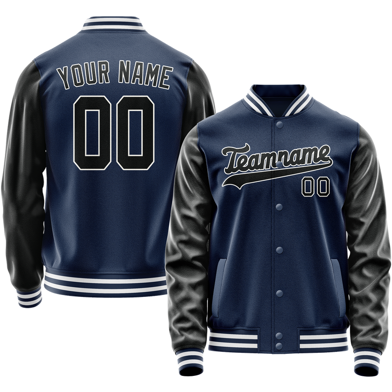 Custom Royal Black Solid Color Varsity Letterman Jacket JA02240617XF550