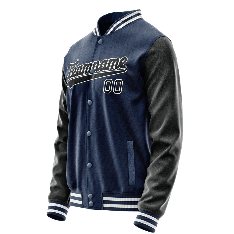 Custom Royal Black Solid Color Varsity Letterman Jacket JA02240617XF550