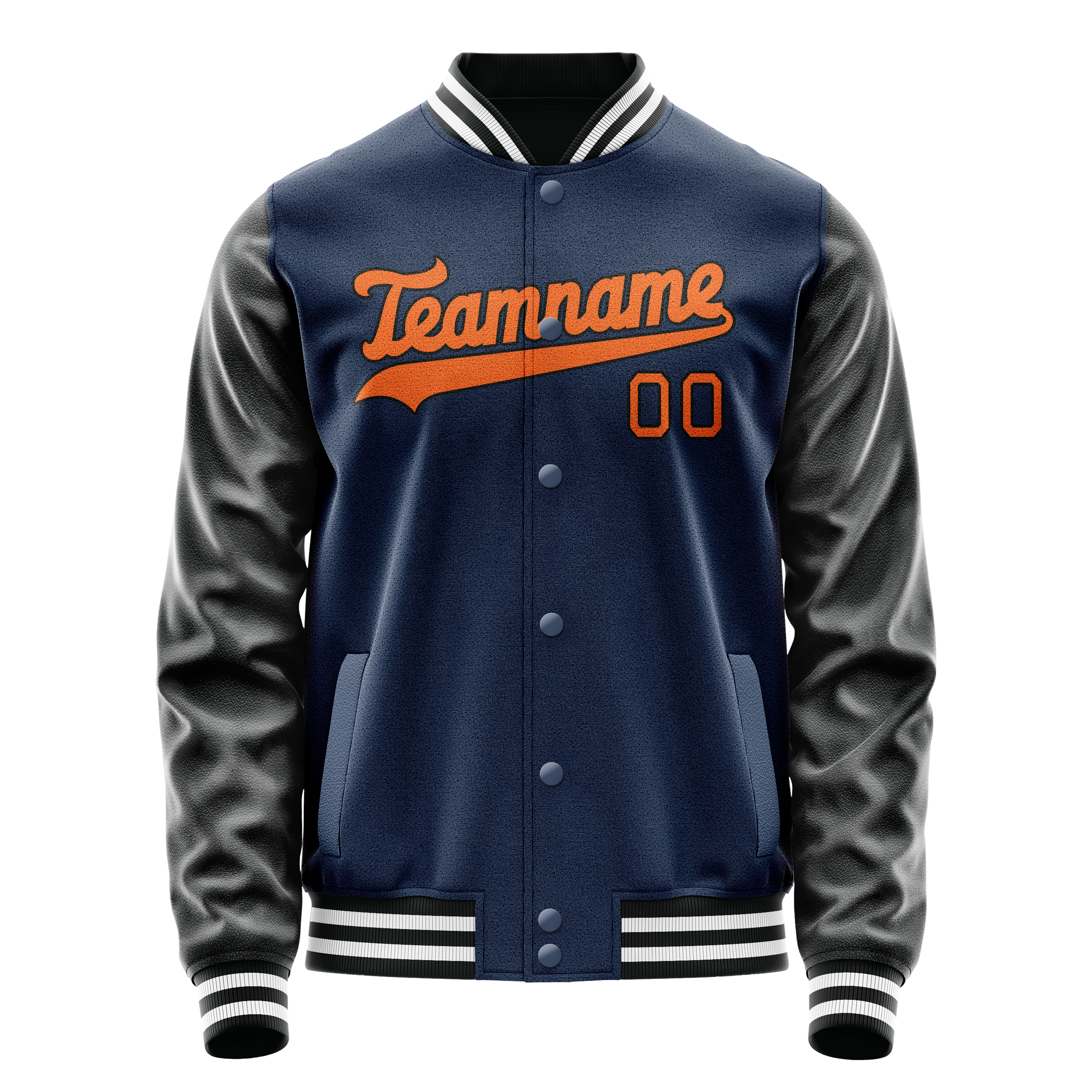 Custom Royal Black Solid Color Varsity Letterman Jacket JA02240617XF551