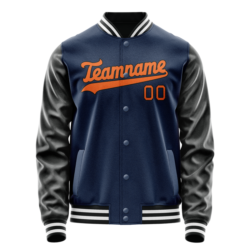 Custom Royal Black Solid Color Varsity Letterman Jacket JA02240617XF551