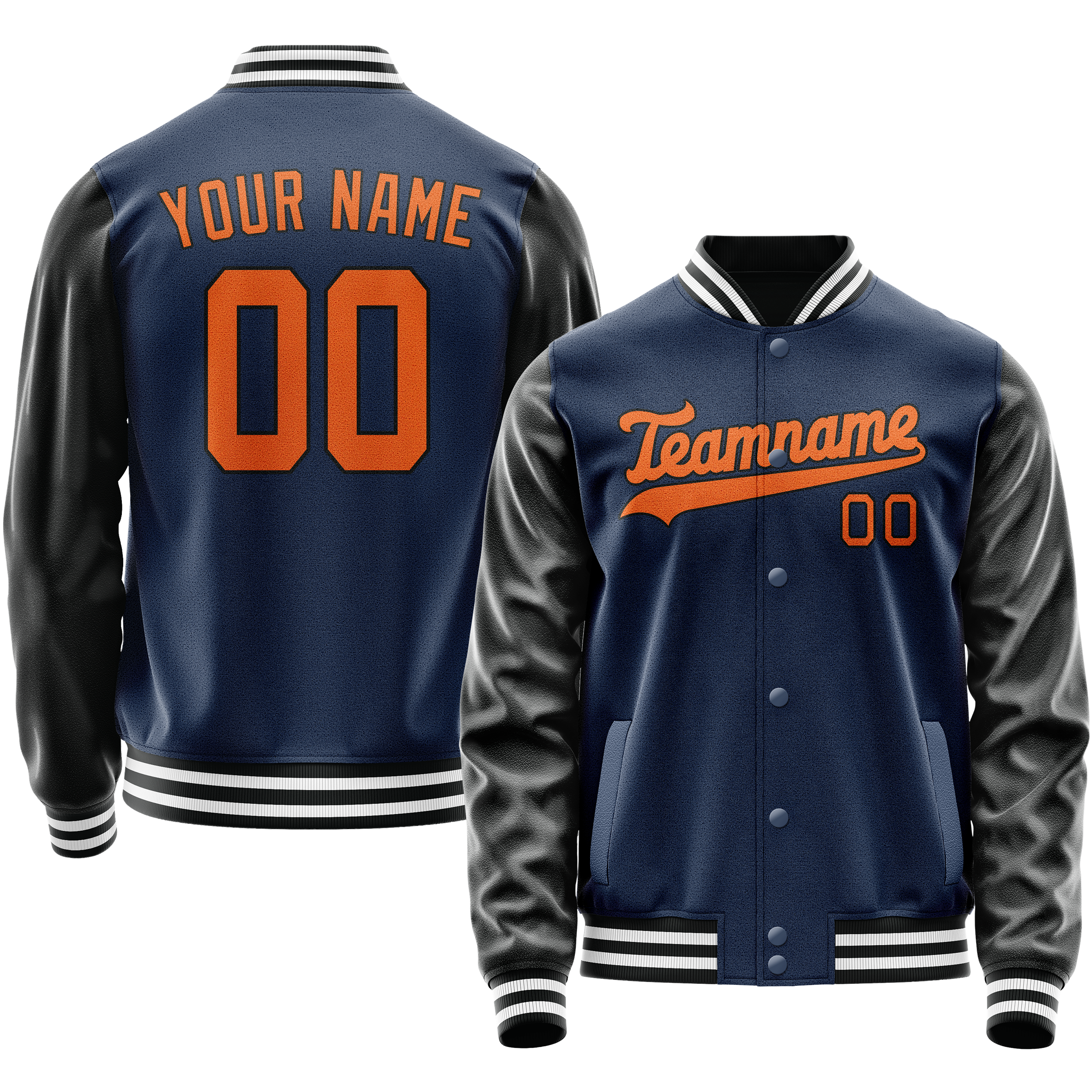 Custom Royal Black Solid Color Varsity Letterman Jacket JA02240617XF551