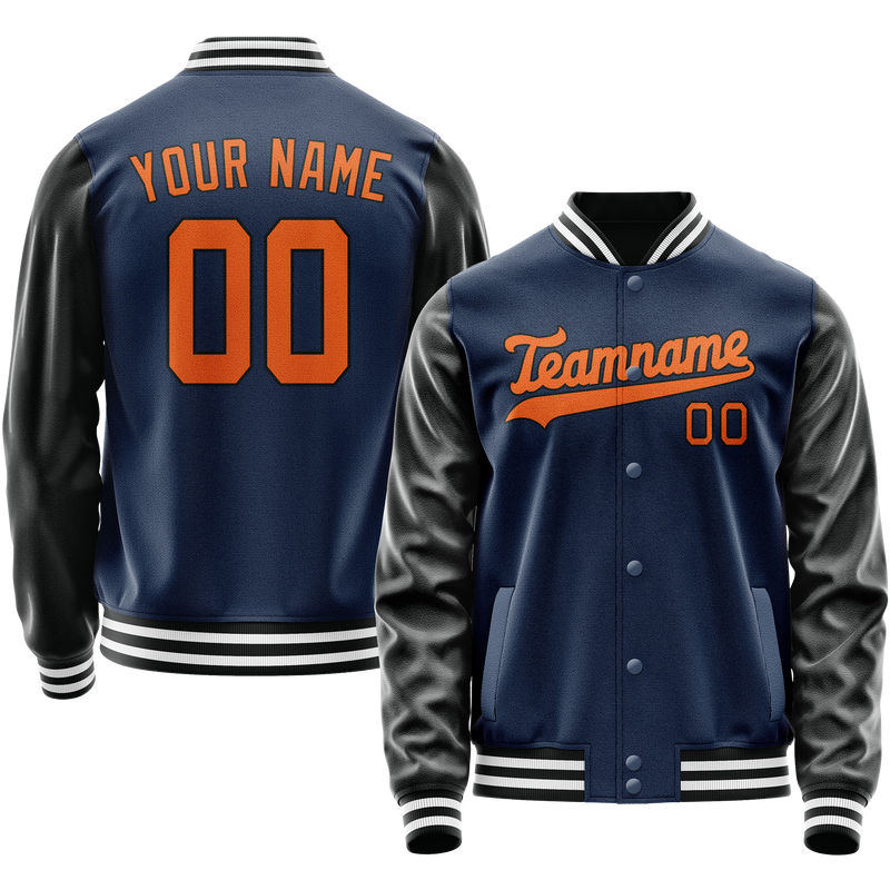 Custom Royal Black Solid Color Varsity Letterman Jacket JA02240617XF551
