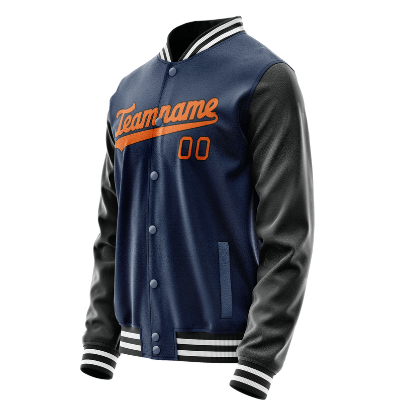 Custom Royal Black Solid Color Varsity Letterman Jacket JA02240617XF551