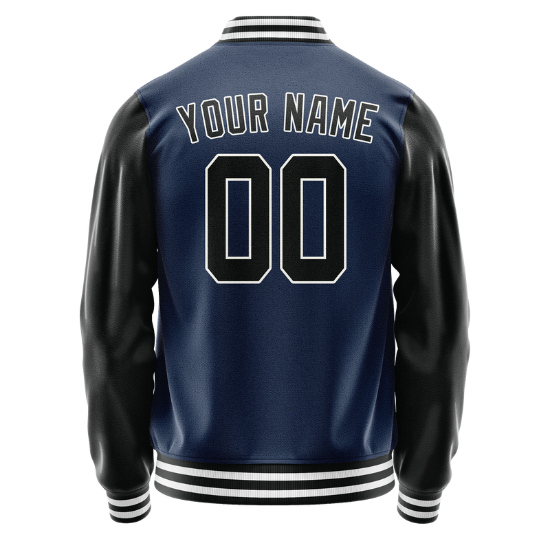 Custom Royal Black Solid Color Varsity Letterman Jacket JA02240617XF564