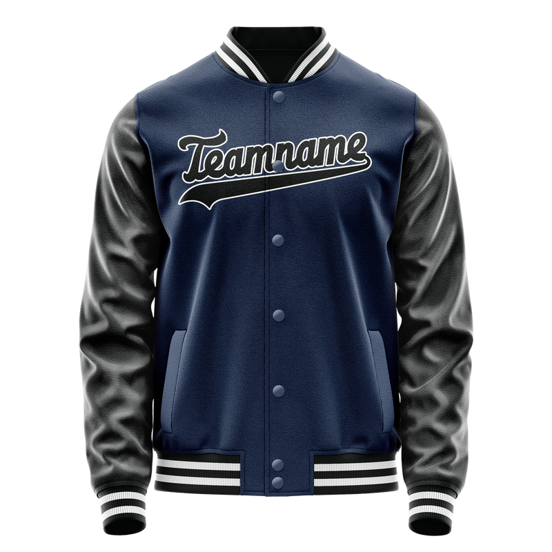 Custom Royal Black Solid Color Varsity Letterman Jacket JA02240617XF564