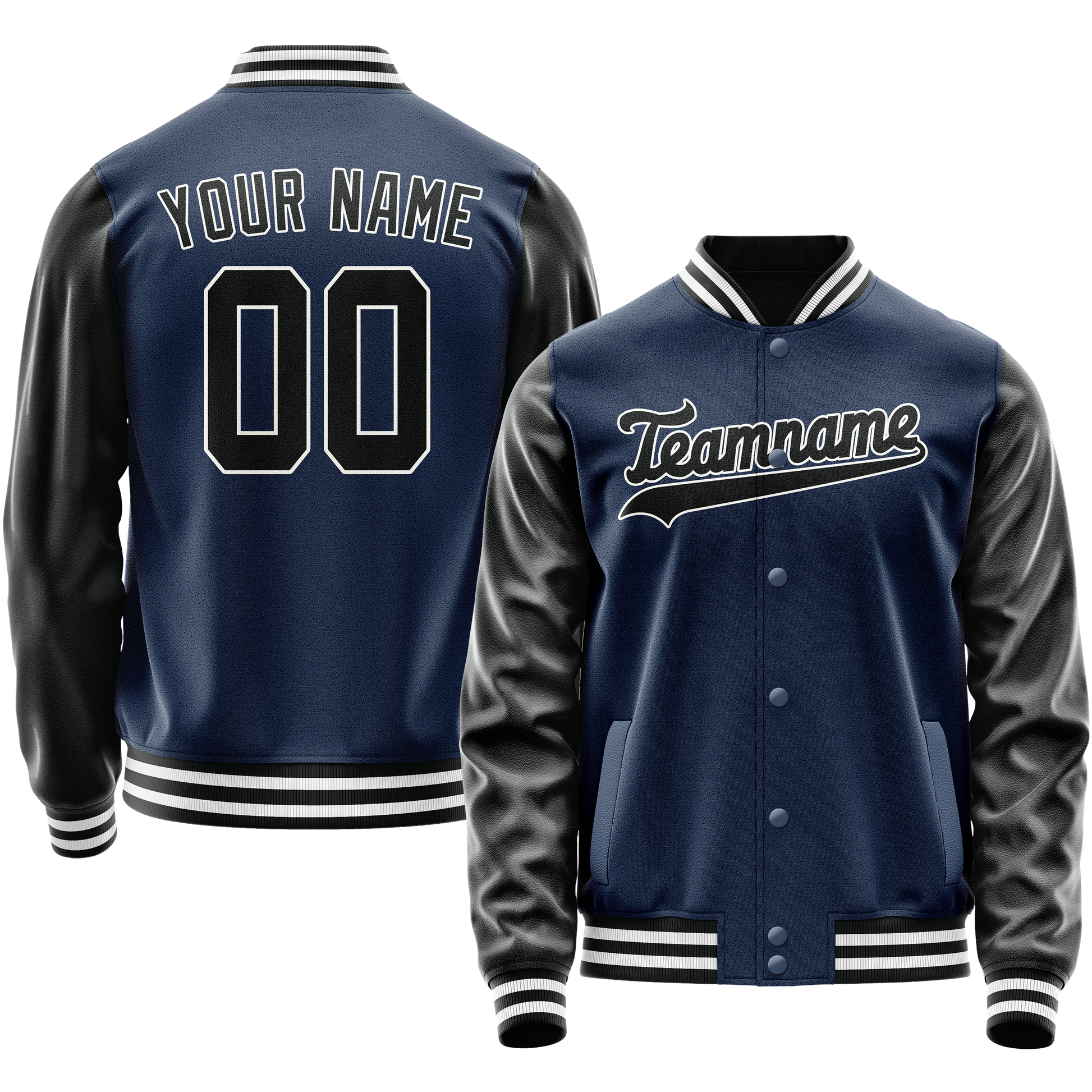 Custom Royal Black Solid Color Varsity Letterman Jacket JA02240617XF564