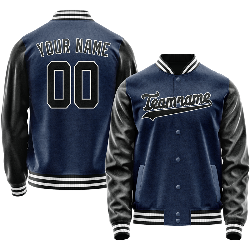 Custom Royal Black Solid Color Varsity Letterman Jacket JA02240617XF564