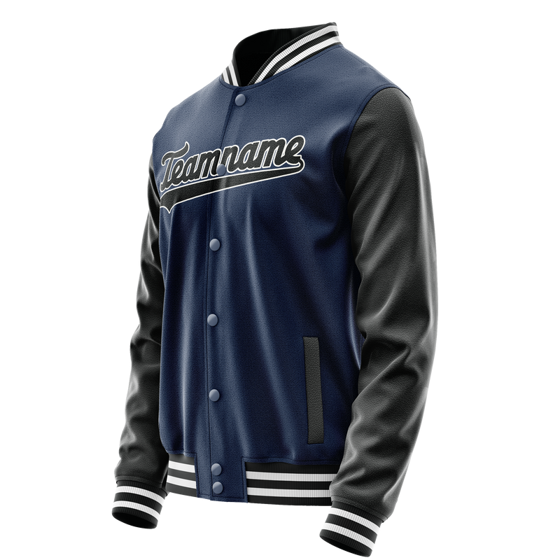 Custom Royal Black Solid Color Varsity Letterman Jacket JA02240617XF564