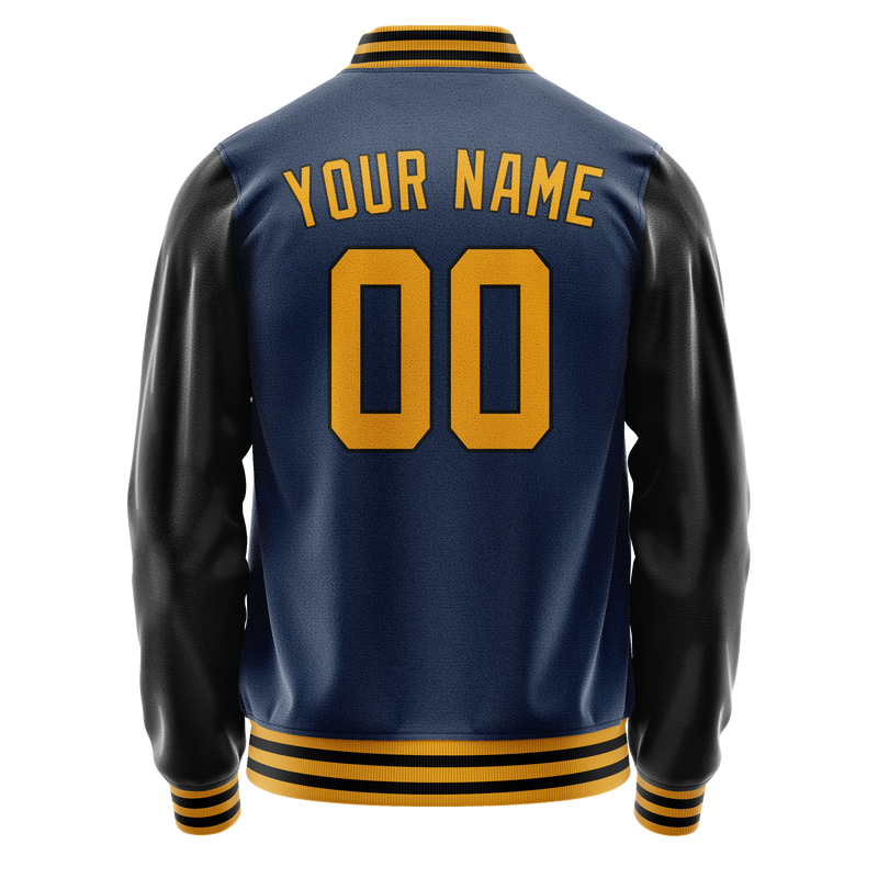 Custom Royal Black Solid Color Varsity Letterman Jacket JA02240617XF562