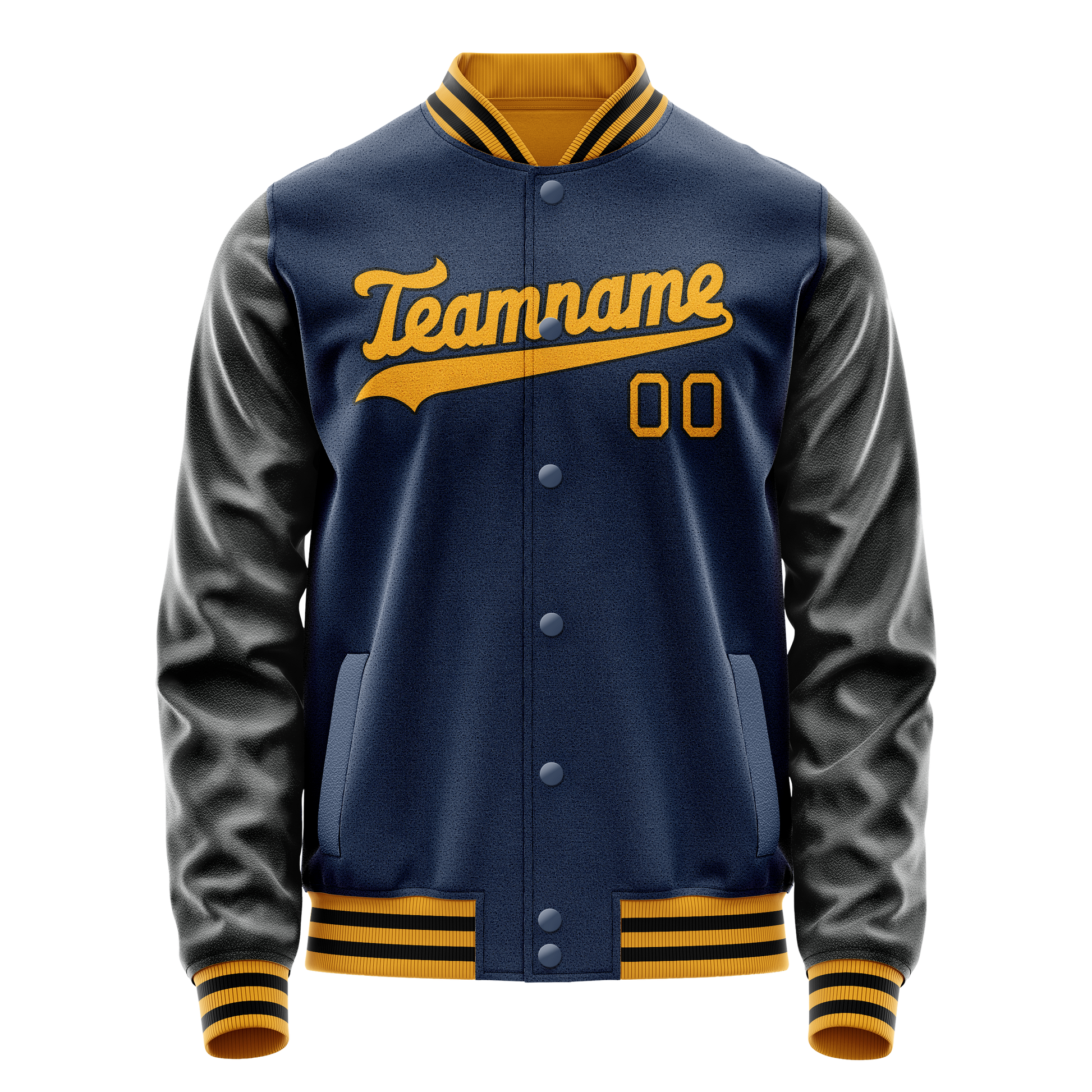 Custom Royal Black Solid Color Varsity Letterman Jacket JA02240617XF562