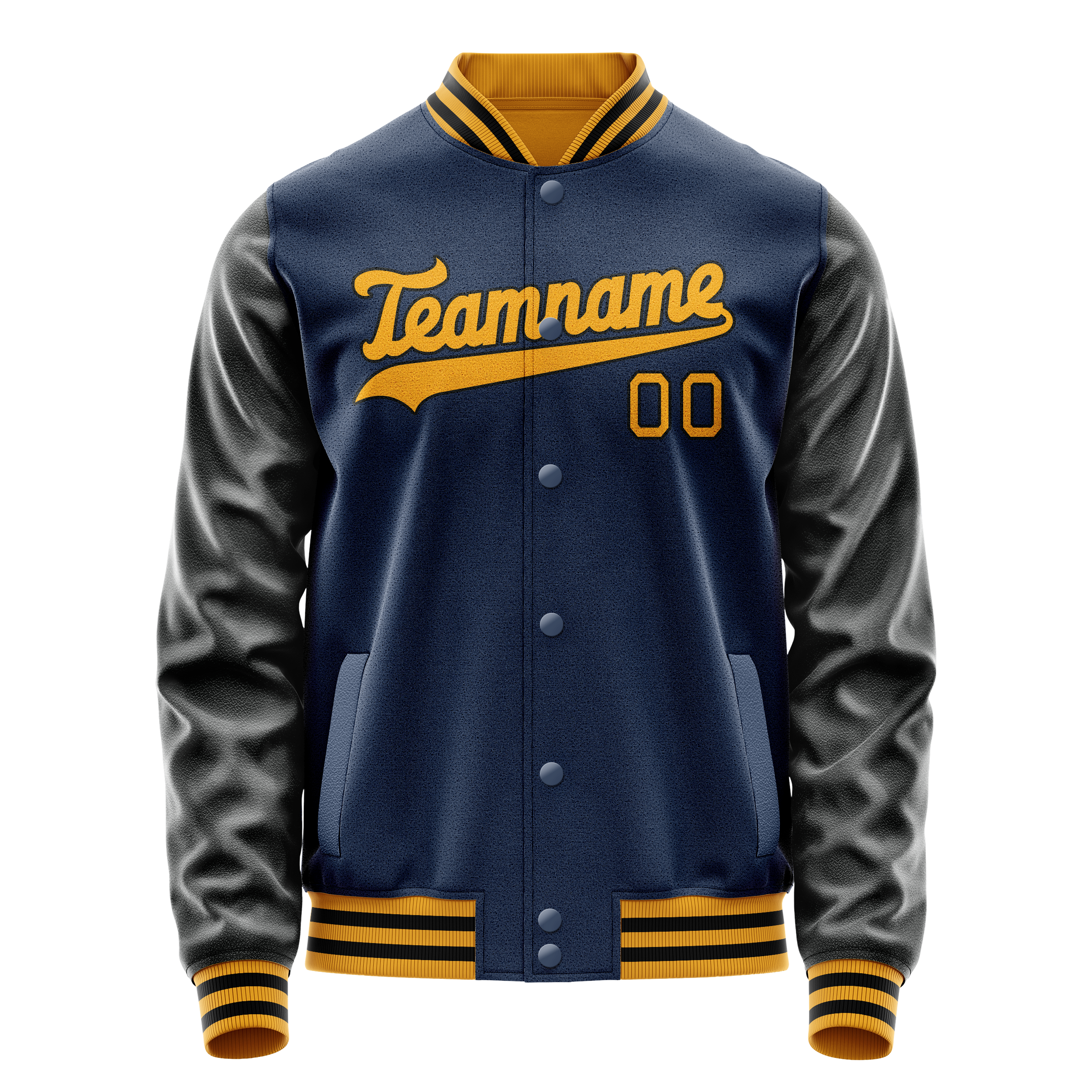 Custom Royal Black Solid Color Varsity Letterman Jacket JA02240617XF562