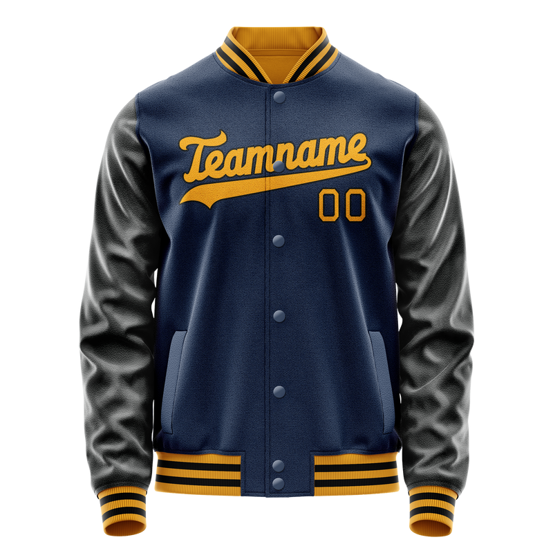 Custom Royal Black Solid Color Varsity Letterman Jacket JA02240617XF562
