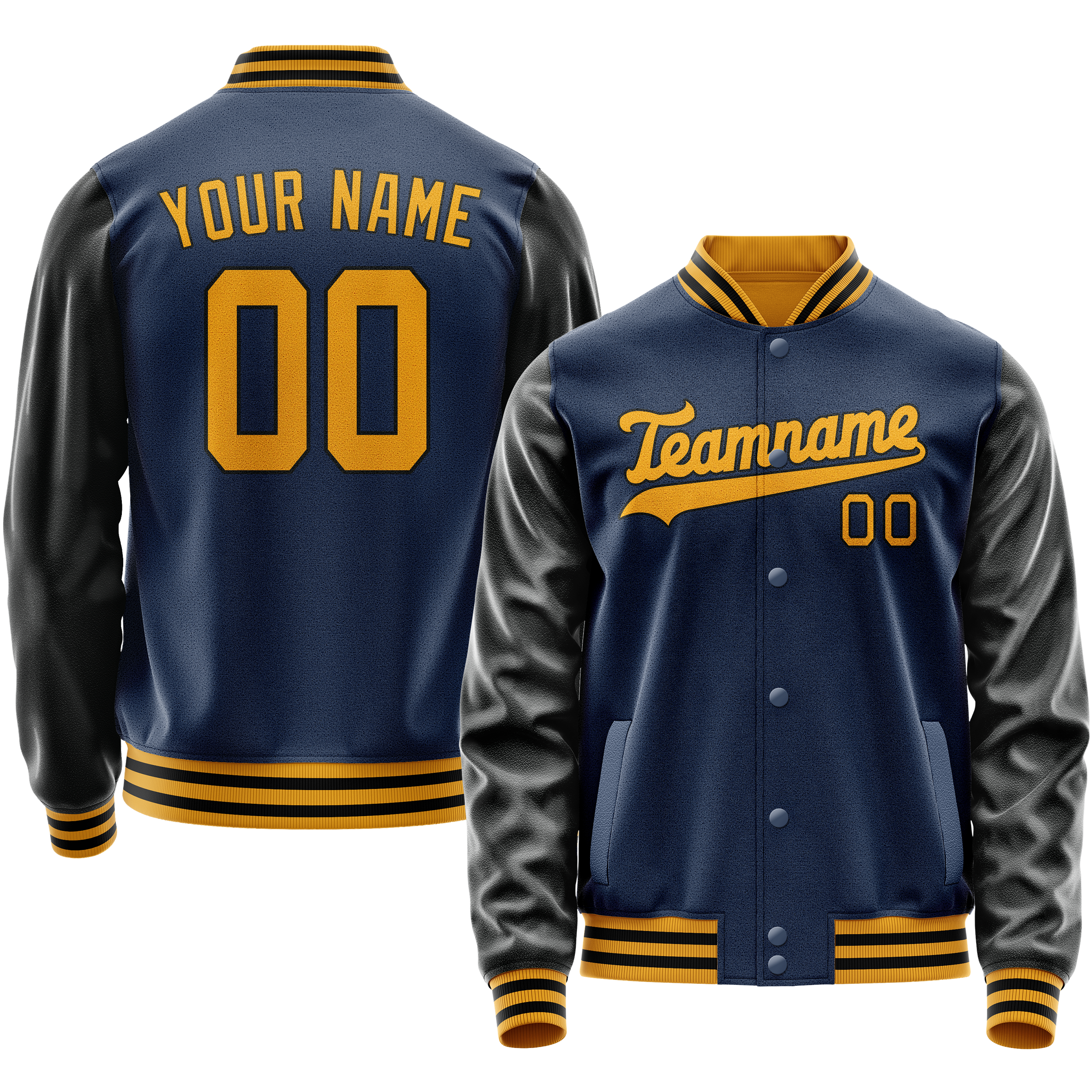 Custom Royal Black Solid Color Varsity Letterman Jacket JA02240617XF562