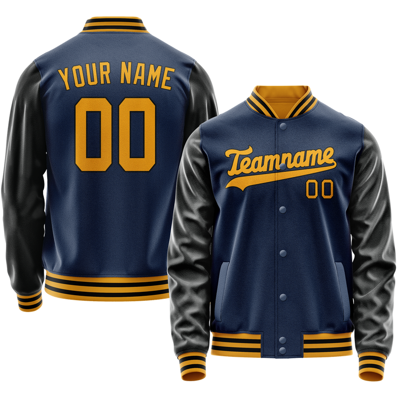 Custom Royal Black Solid Color Varsity Letterman Jacket JA02240617XF562