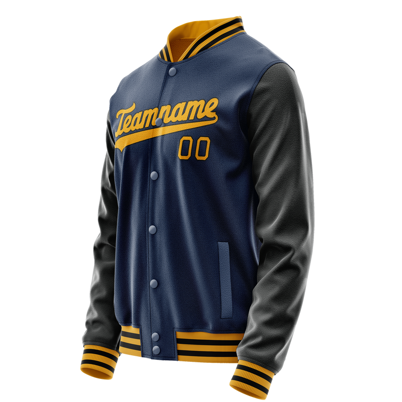 Custom Royal Black Solid Color Varsity Letterman Jacket JA02240617XF562