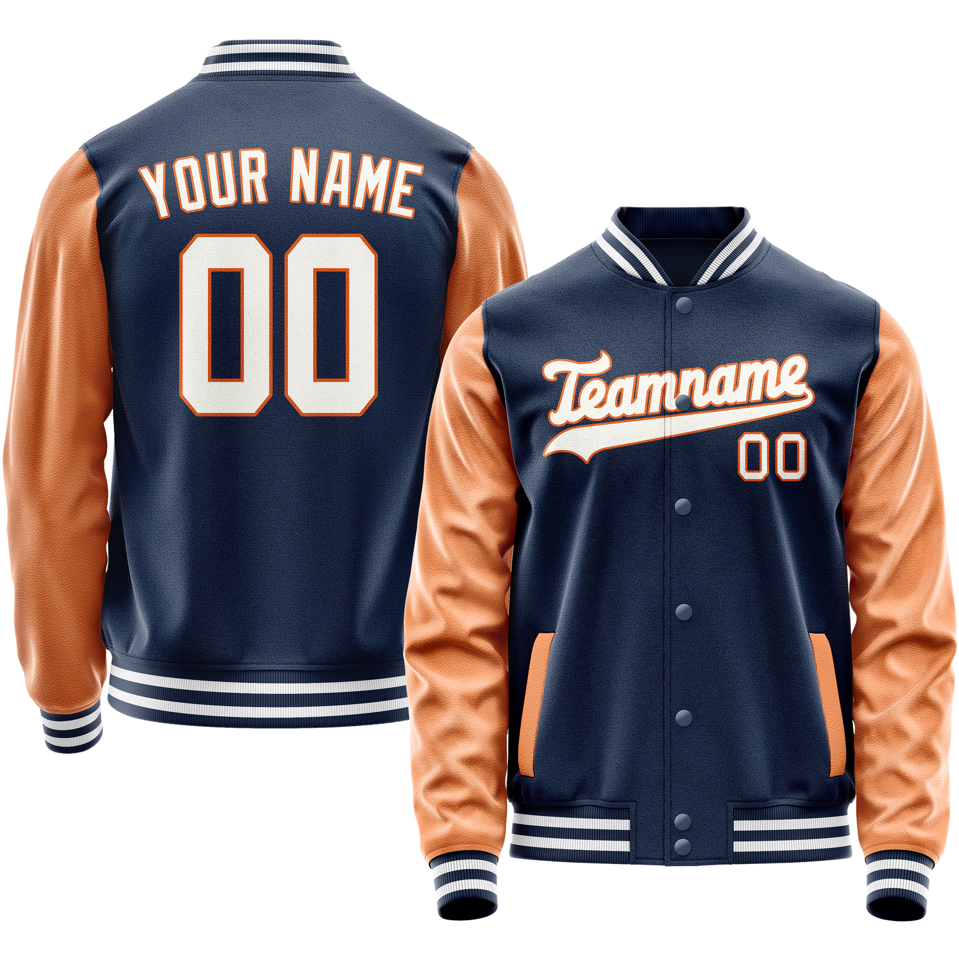 Custom Royal Texas-Orange Solid Color Varsity Letterman Jacket JA02240617XF558