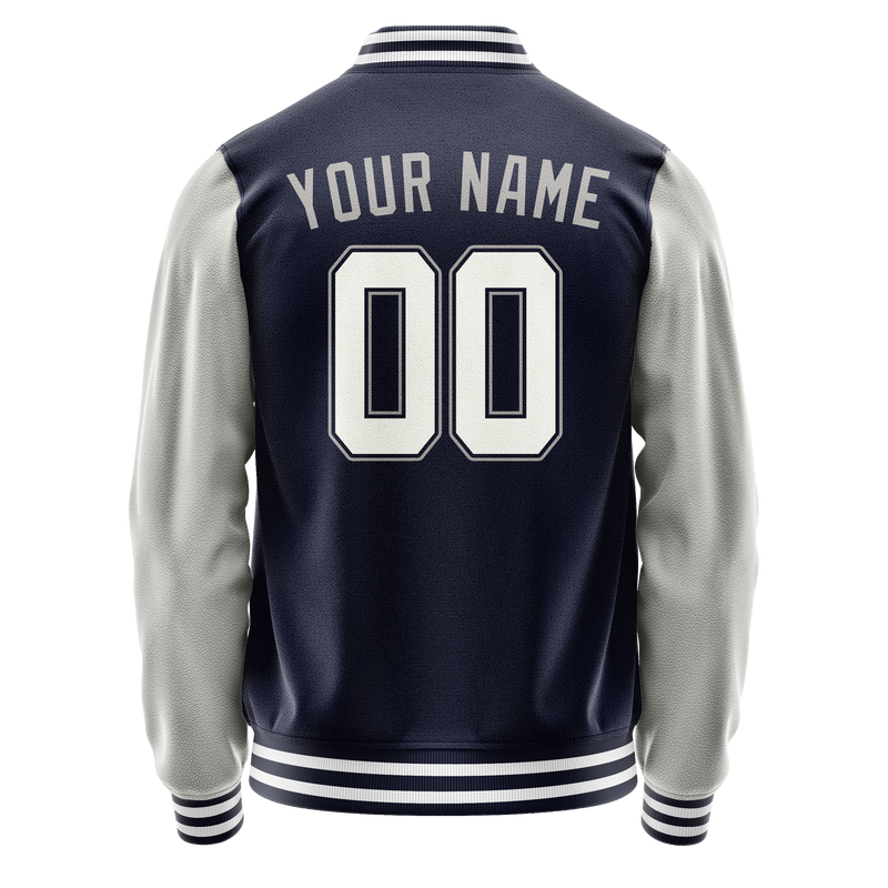 Custom Navy Gray Solid Color Varsity Letterman Jacket JA02240617KZ293