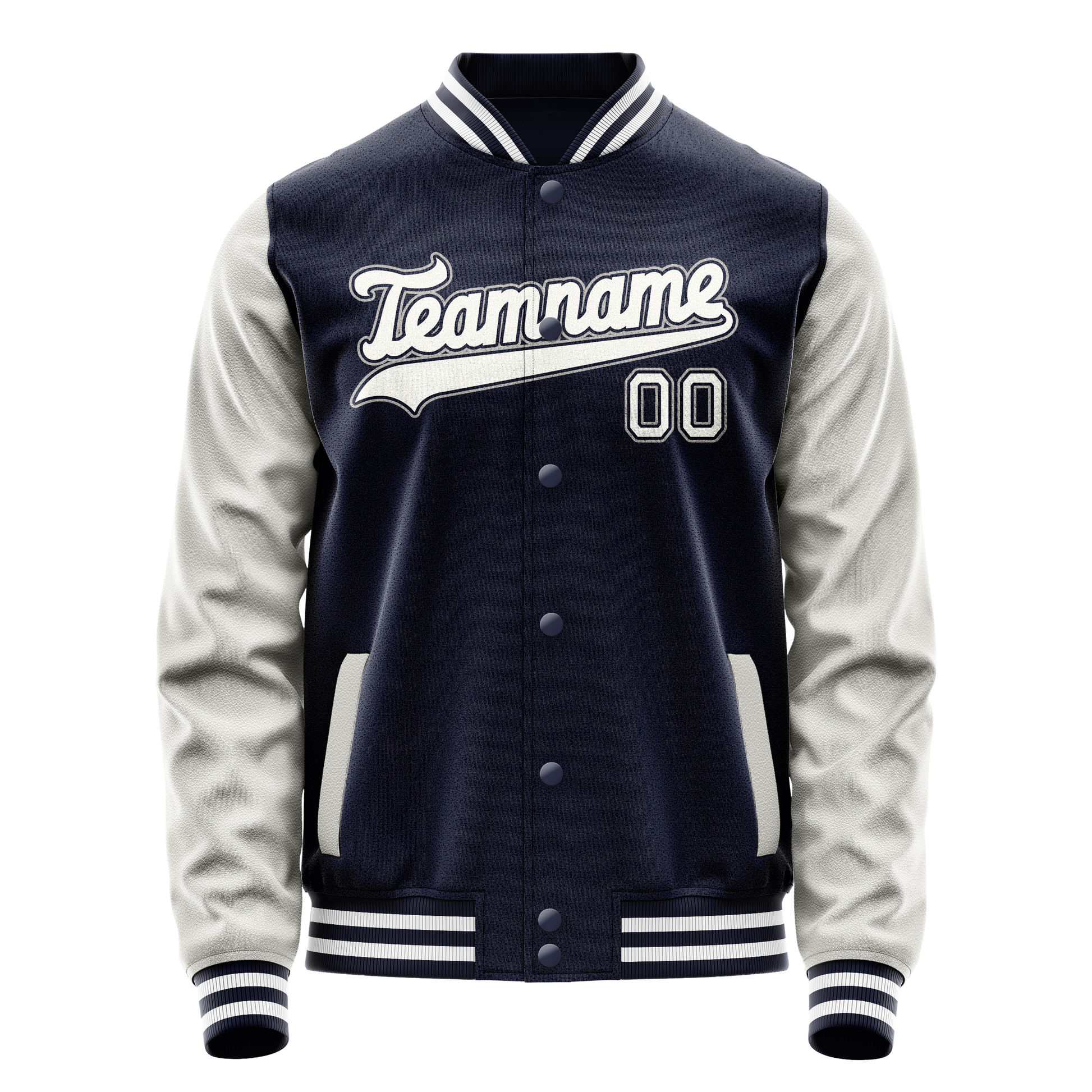 Custom Navy Gray Solid Color Varsity Letterman Jacket JA02240617KZ293