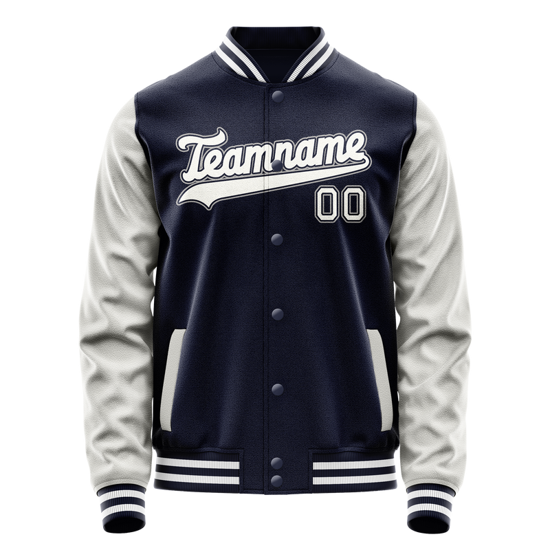 Custom Navy Gray Solid Color Varsity Letterman Jacket JA02240617KZ293