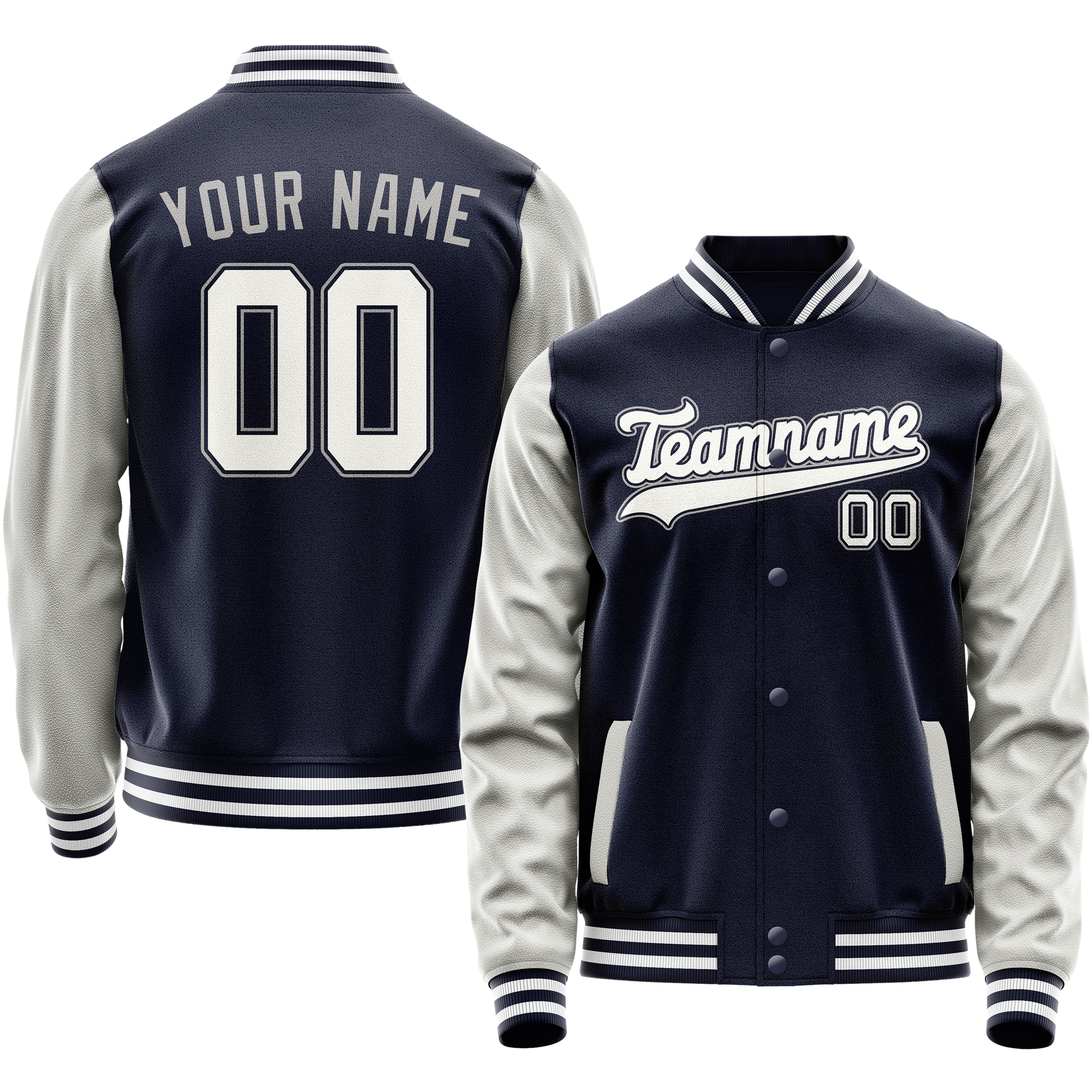 Custom Navy Gray Solid Color Varsity Letterman Jacket JA02240617KZ293