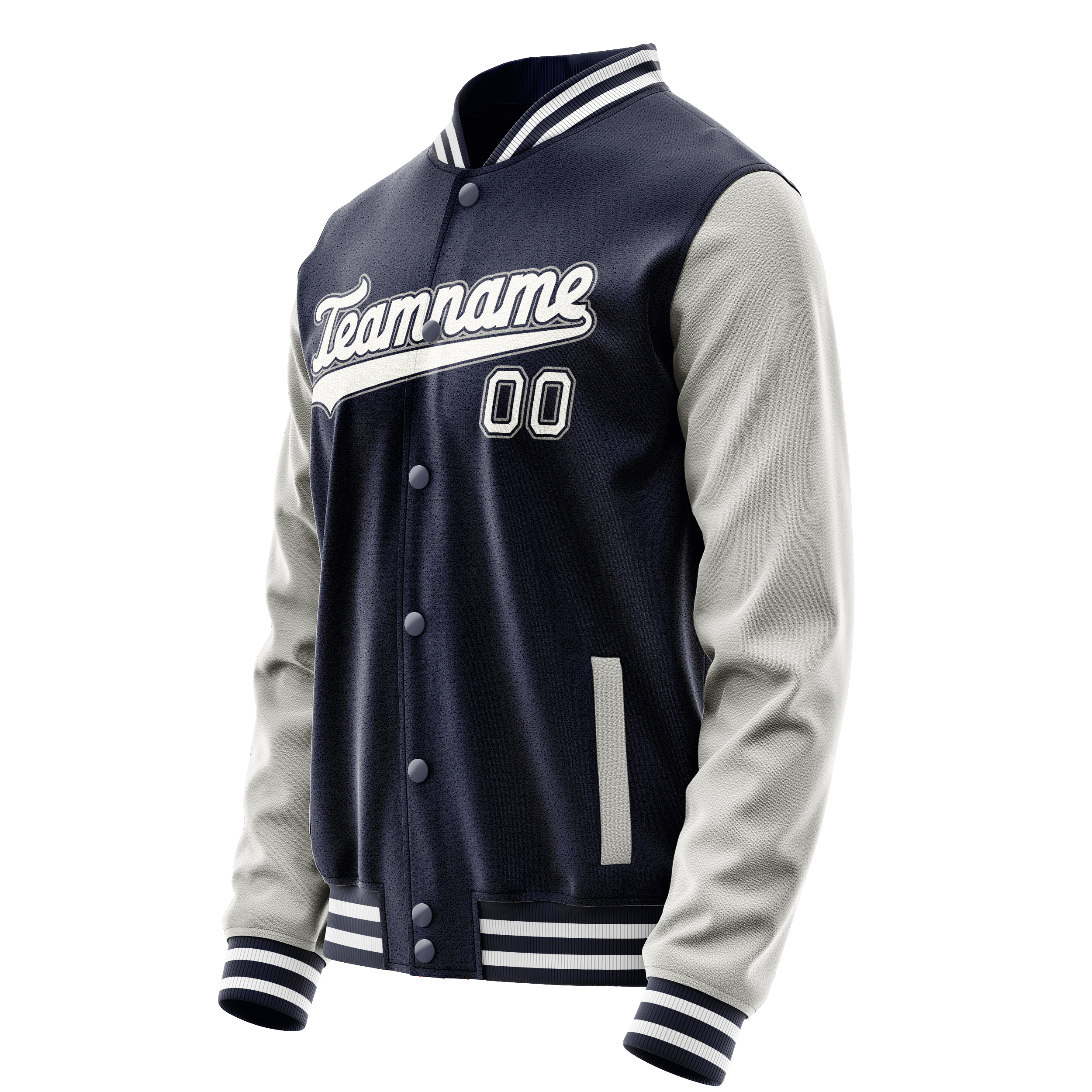 Custom Navy Gray Solid Color Varsity Letterman Jacket JA02240617KZ293